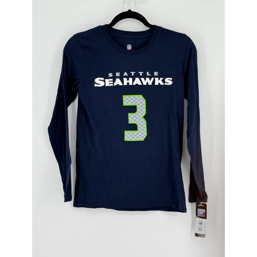NFL‎ Seattle Seahawks Russell Wilson 3 Long Sleeve Shirt Youth Medium 10/12 Navy